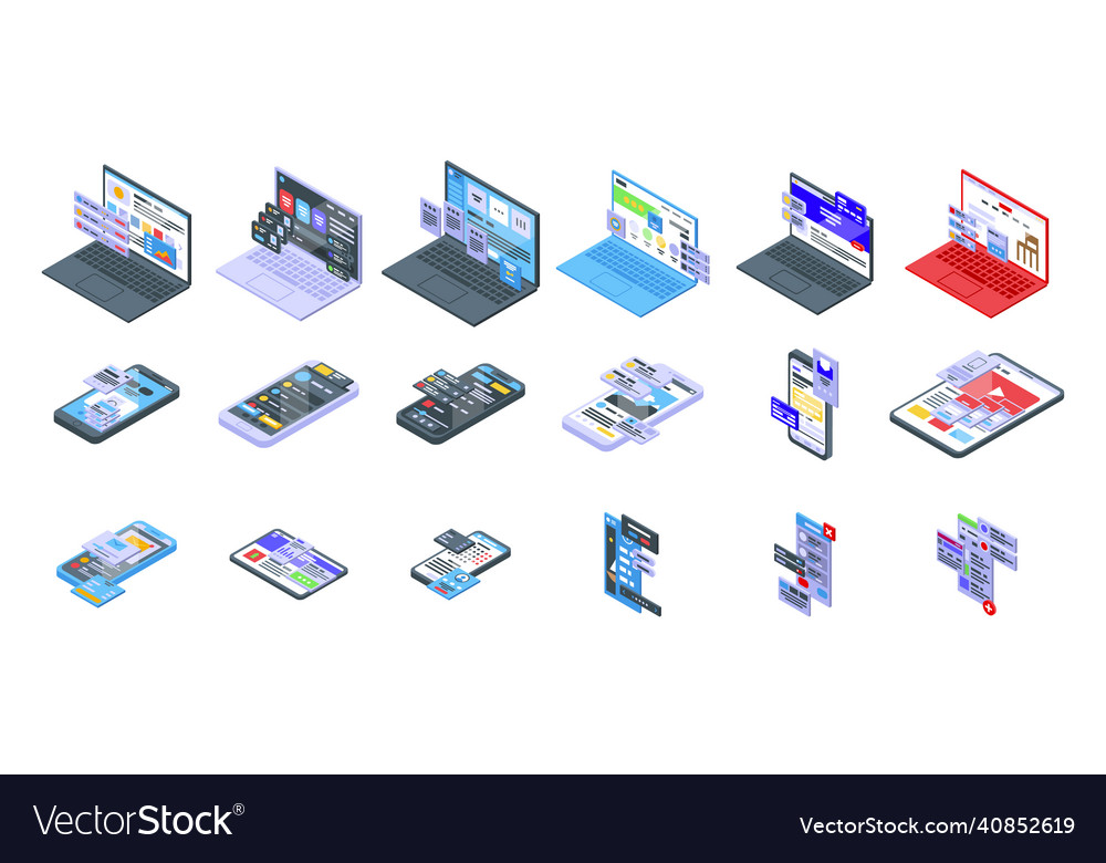 Interface icons set isometric style