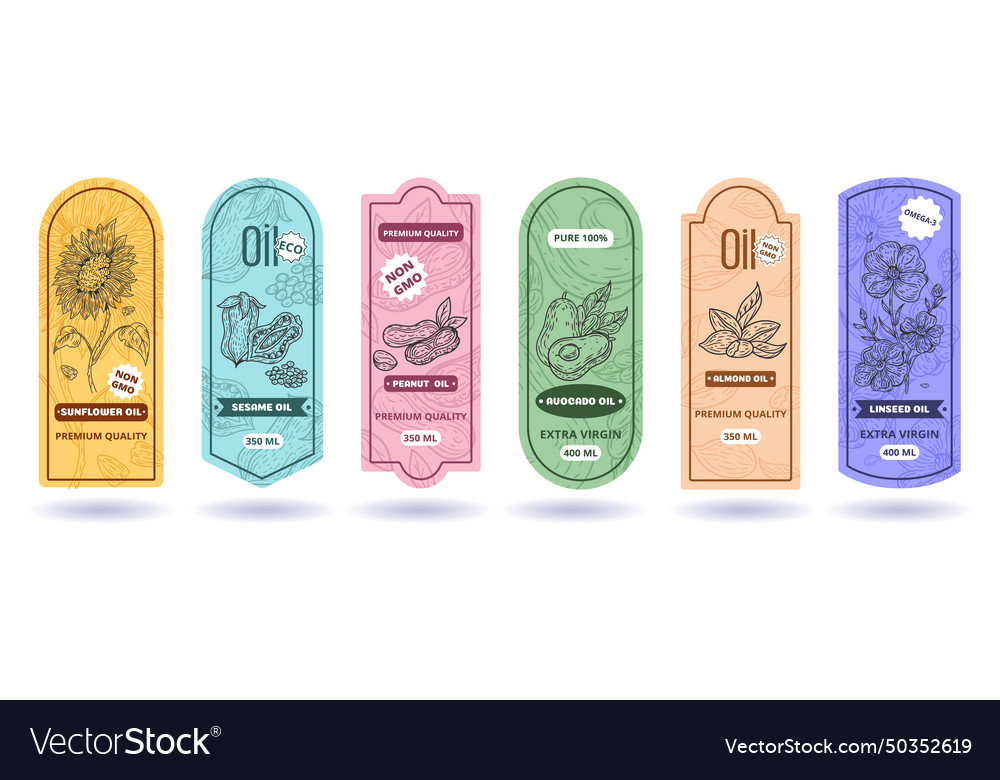 Oil label design flaxseed packaging protein logo Vector Image