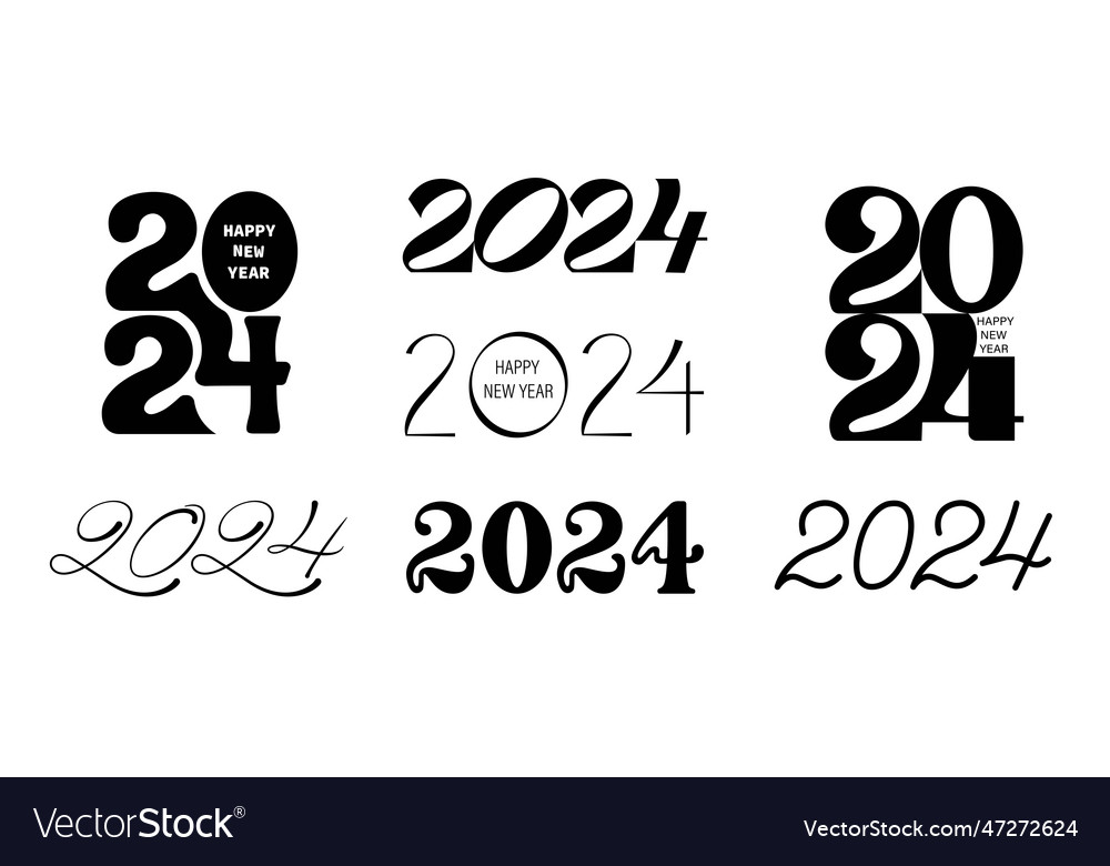 2024 New Year Numbers Set Different Font, Typeface Number Styles