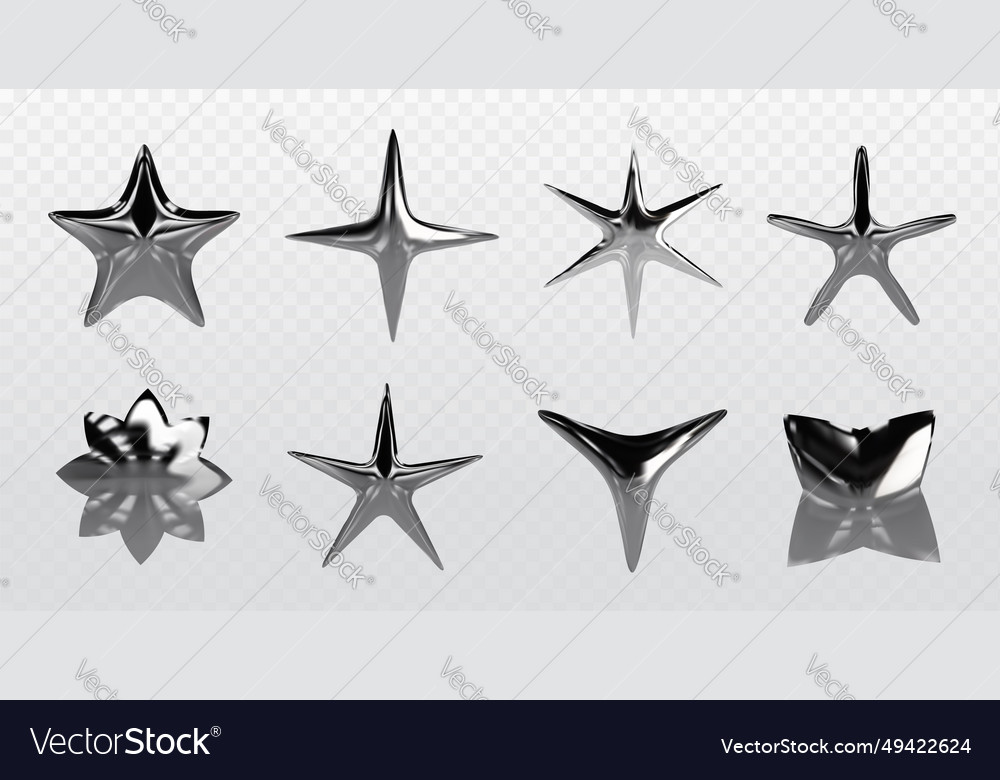 Chrome y2k stars of various shapes Royalty Free Vector Image