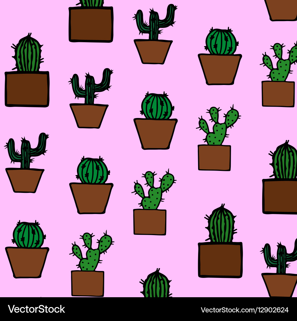 Hand drawn cactus pattern Royalty Free Vector Image