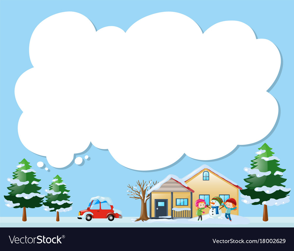 border template with kids in the snow royalty free vector