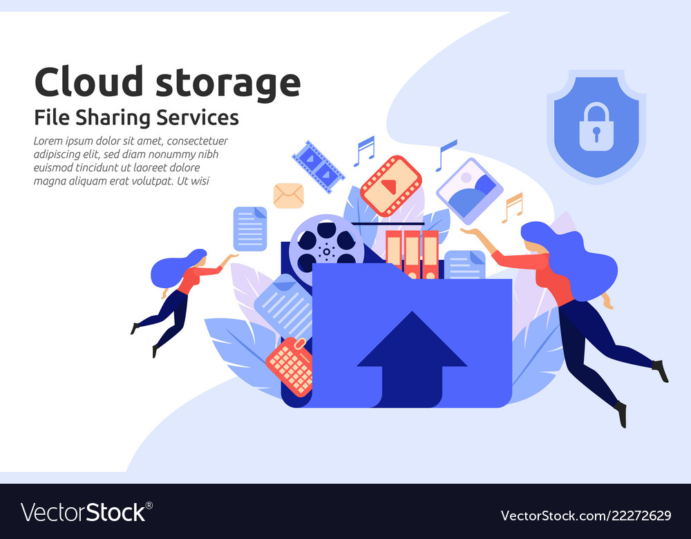 Cloud storage service file sharing center vector image Cloud storage service file sharing center