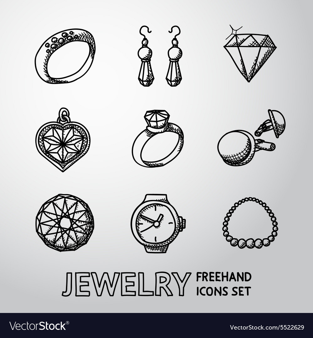 Jewelry monochrome freehand icons set with - rings