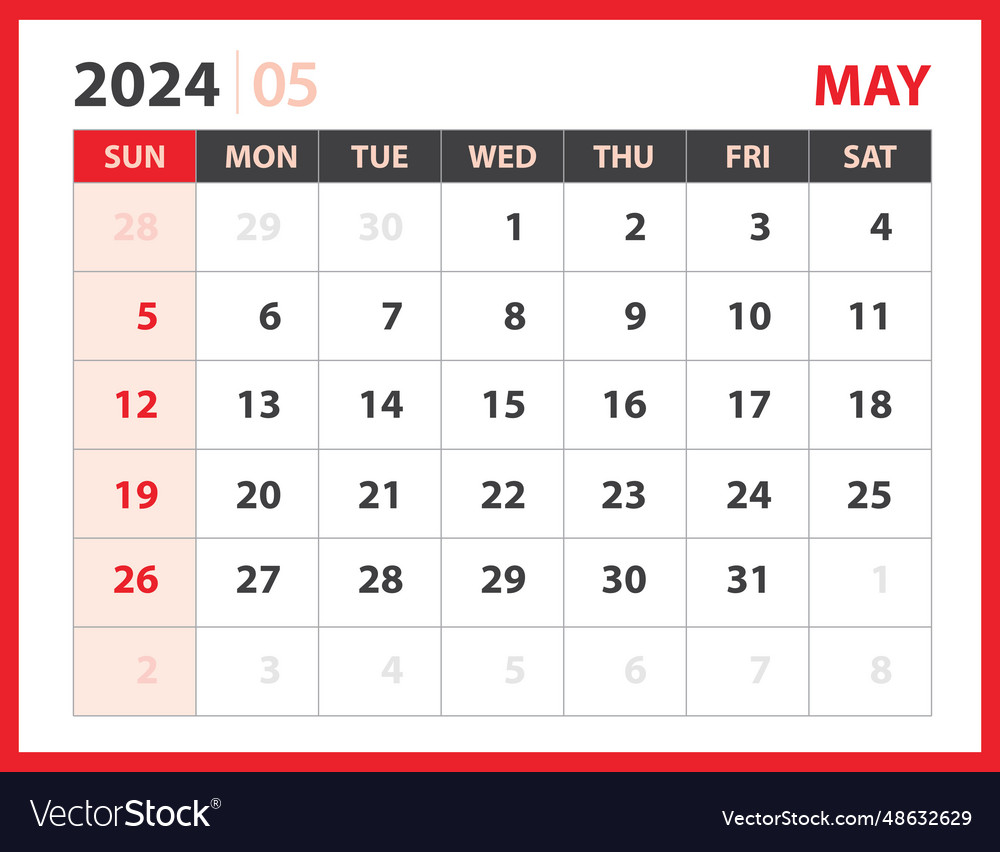 May 2024 Template Calendar Design Planner Vector Image