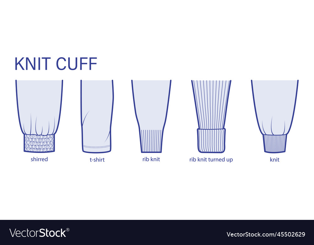 Set Of Knit Cuff In Sleeves Clothes Types Vector Image