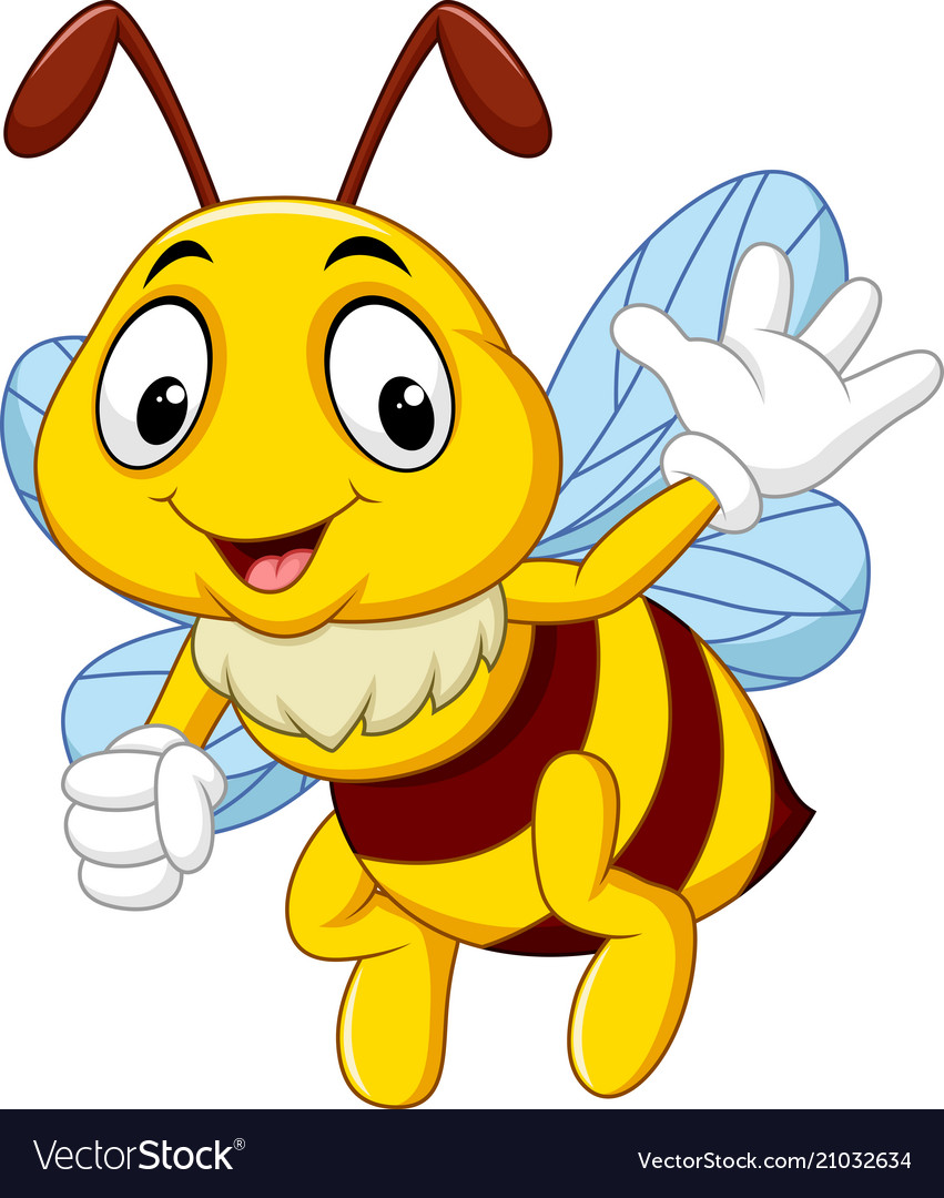 Cartoon happy bee waving hand Royalty Free Vector Image