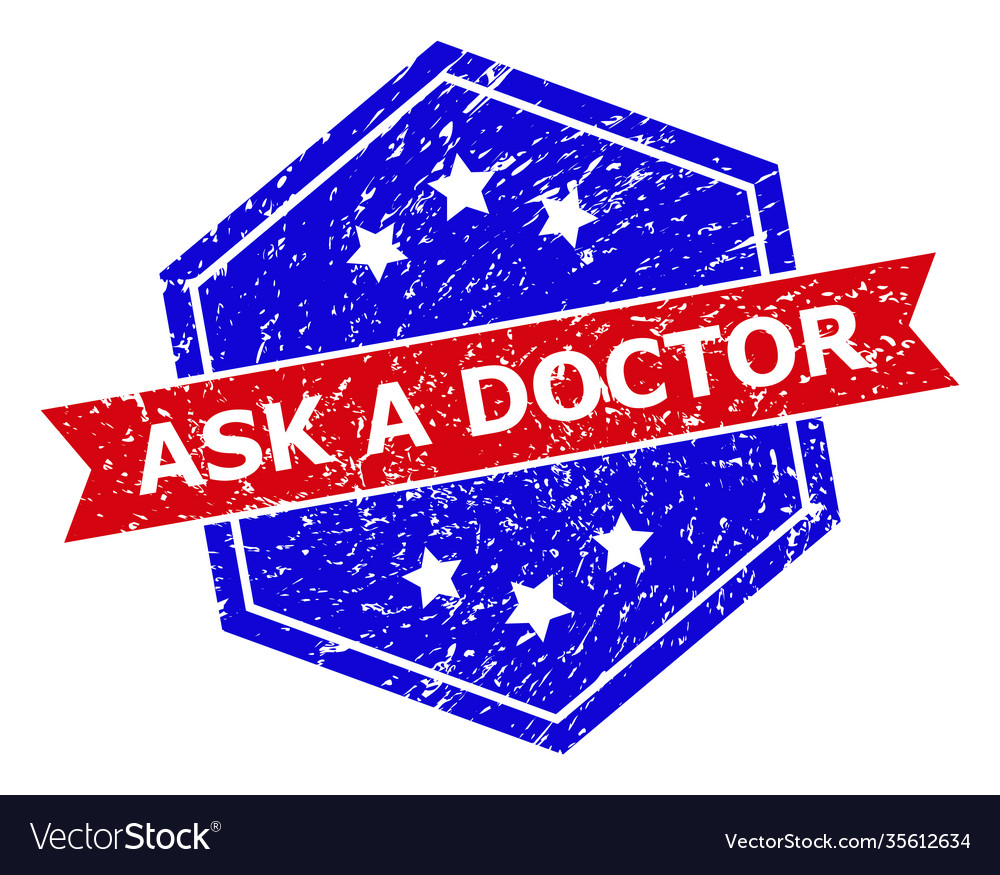 Hexagonal bicolor ask a doctor rubber stamp Vector Image