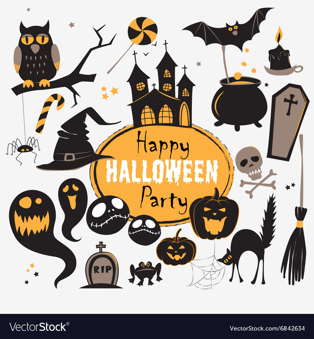 Set of vintage happy halloween flat icons Vector Image