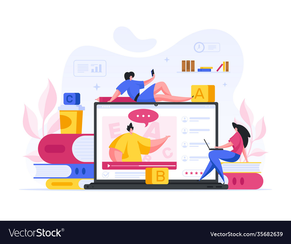 Cartoon women watching educational video Vector Image