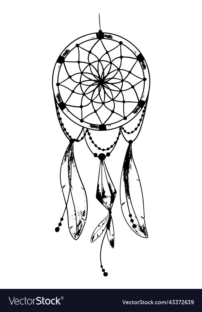 Graphic dreamcatcher sketch for tattoo print vector image Graphic dreamcatcher sketch for tattoo print