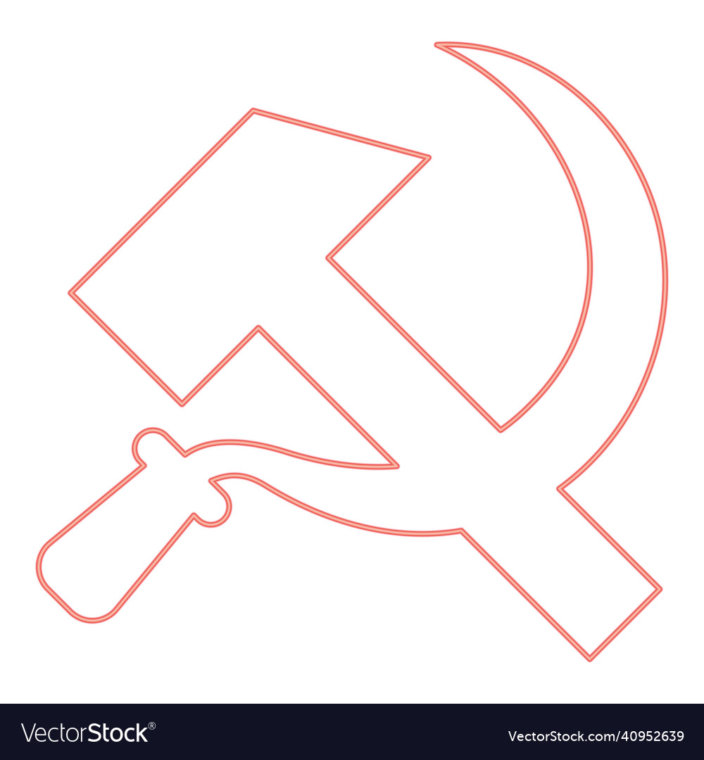 Neon hammer and sickle red color image flat style Vector Image