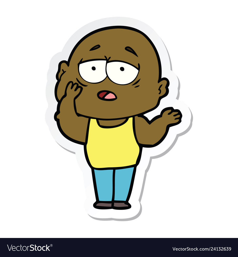 Sticker of a cartoon tired bald man Royalty Free Vector