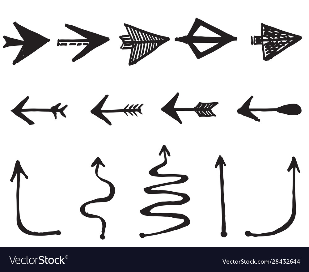 Hand Drawn Arrows With Doodle Style Isolated Vector Image