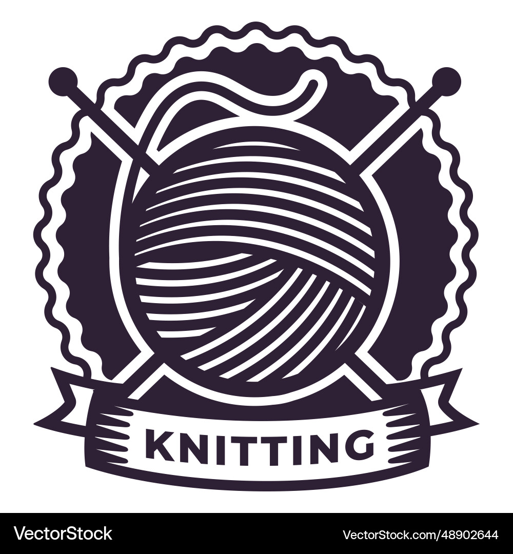 Knitting needle badge sticker Royalty Free Vector Image