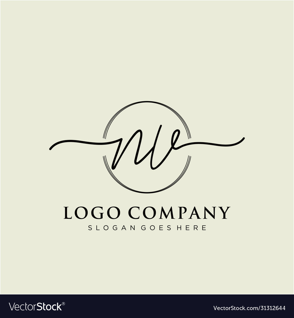 Nv initial handwriting logo design Royalty Free Vector Image