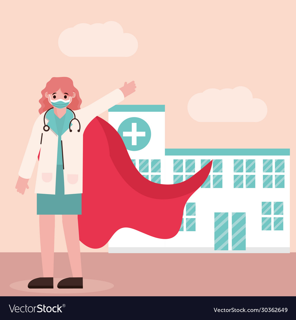 Doctor hero female physician with mask and cape Vector Image