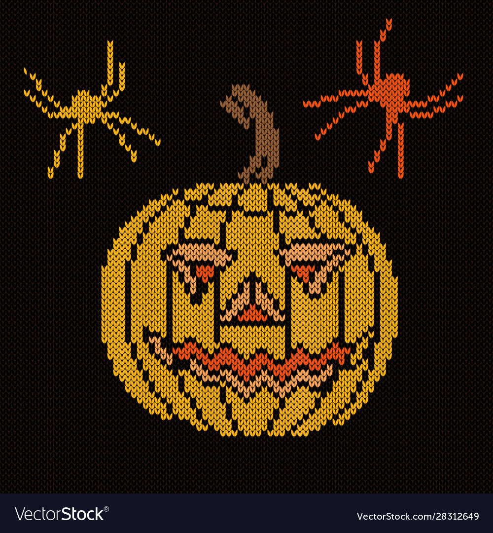 Knitting Pumpkin And Spiders Royalty Free Vector Image