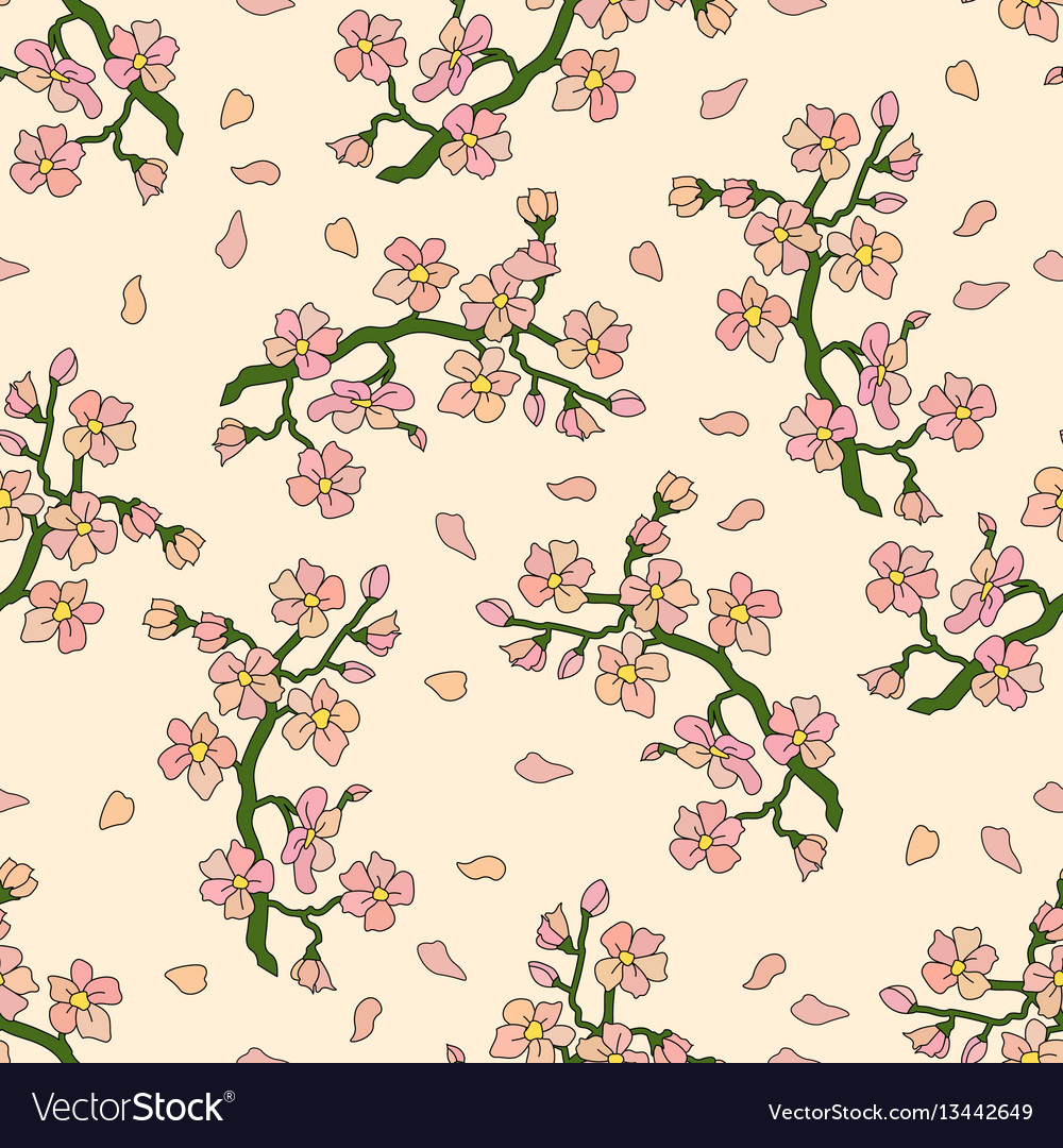 Seamless pattern with branch of cherry blossoms Vector Image