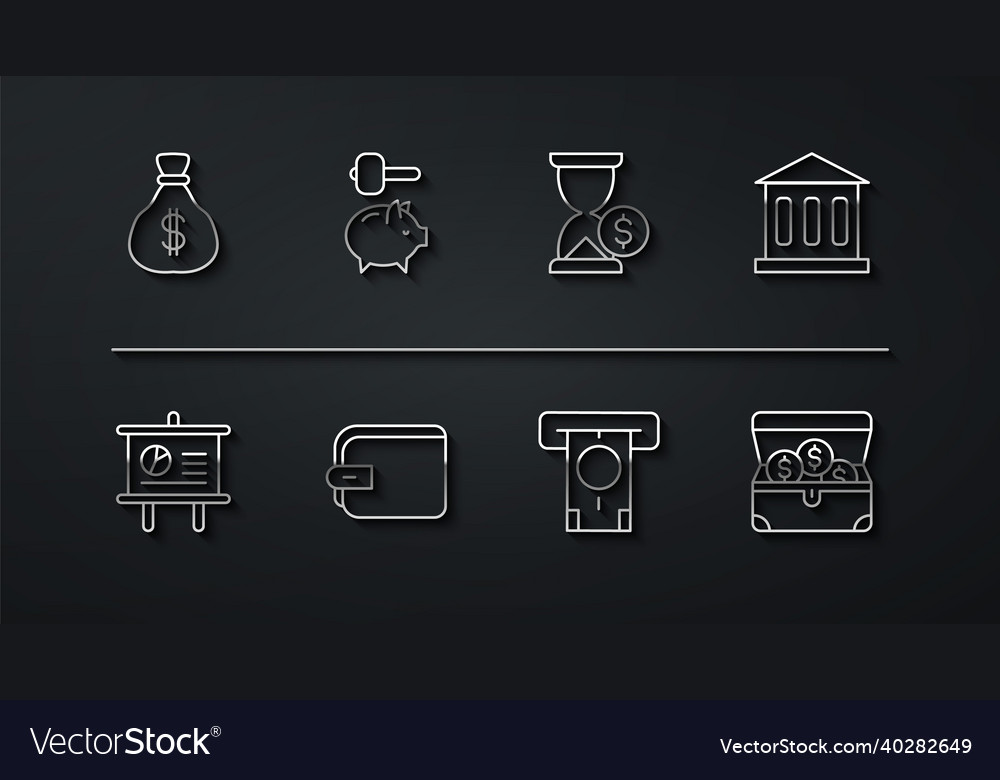 Set line money bag chalkboard with diagram bank