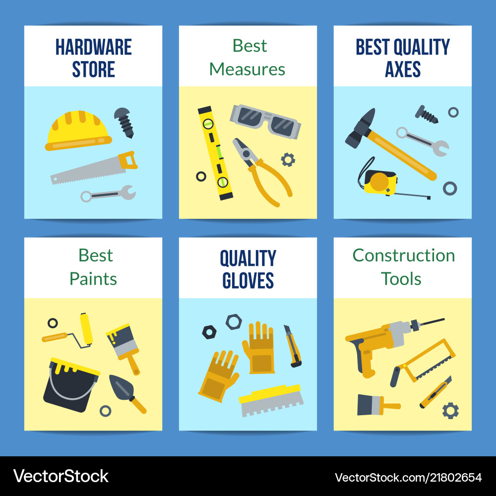 Flat construction tools card set Royalty Free Vector Image