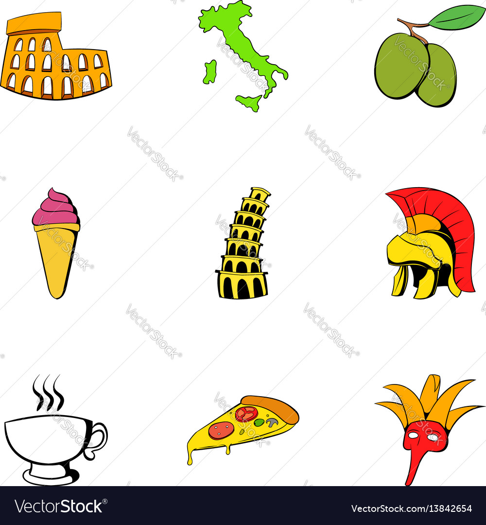 Italians icons set cartoon style Royalty Free Vector Image