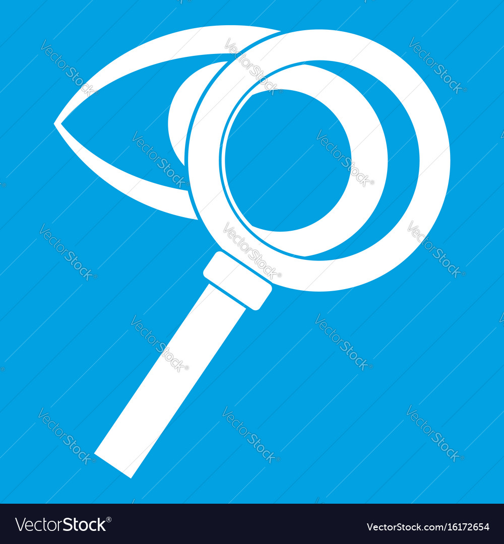 Magnifying glass with eye icon white Royalty Free Vector