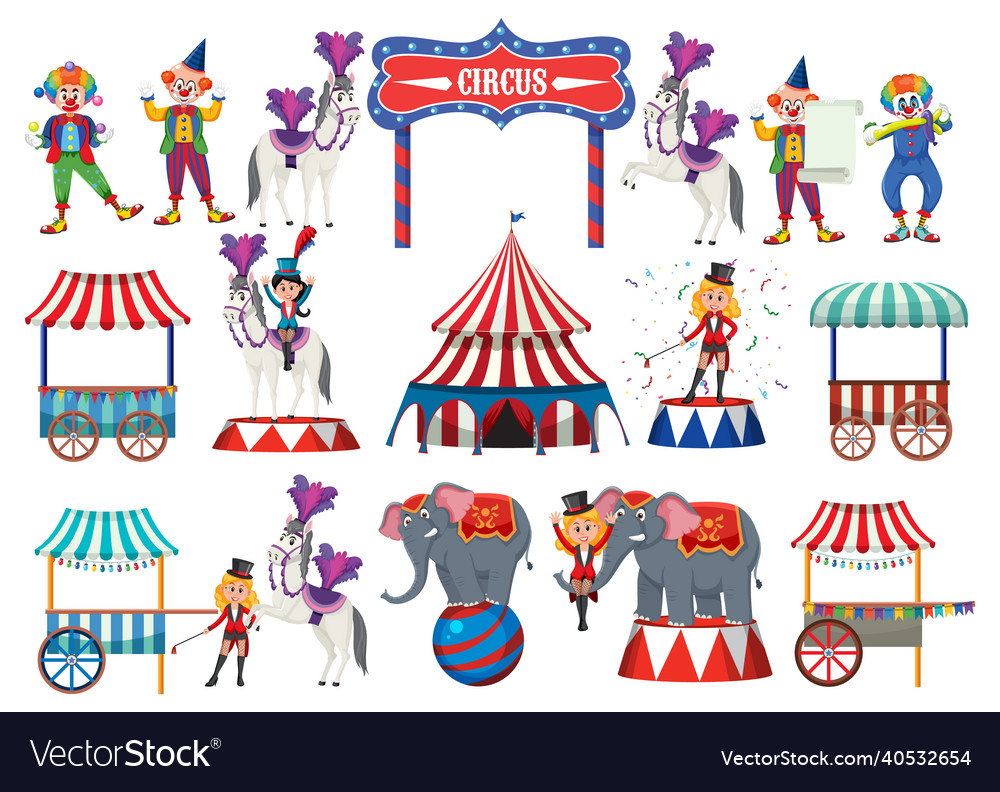 Set of amusement park elements isolated Royalty Free Vector