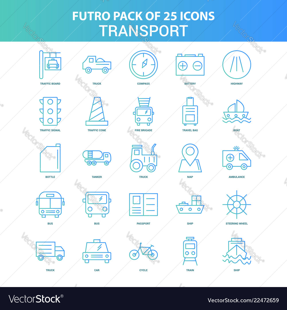 25 green and blue futuro transport icon pack