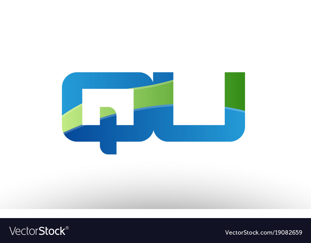 Blue green qu q u alphabet letter logo