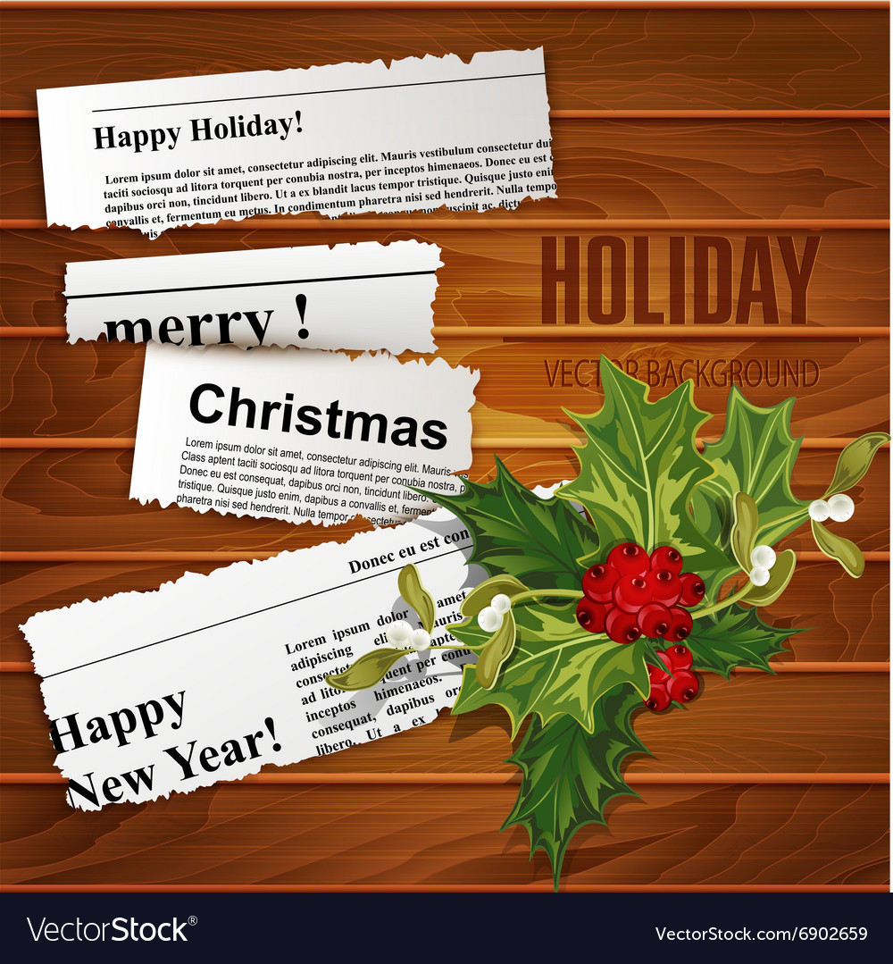 Creative Christmas Background Scraps Newspaper Vector Image