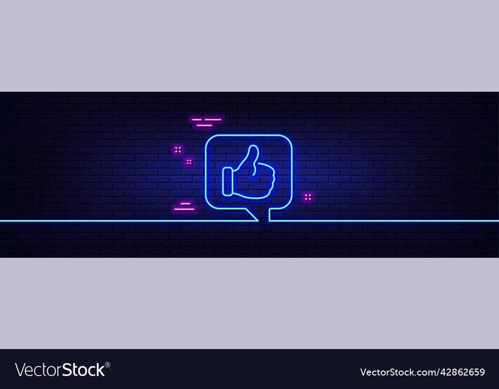 Like line icon thumbs up sign neon light glow