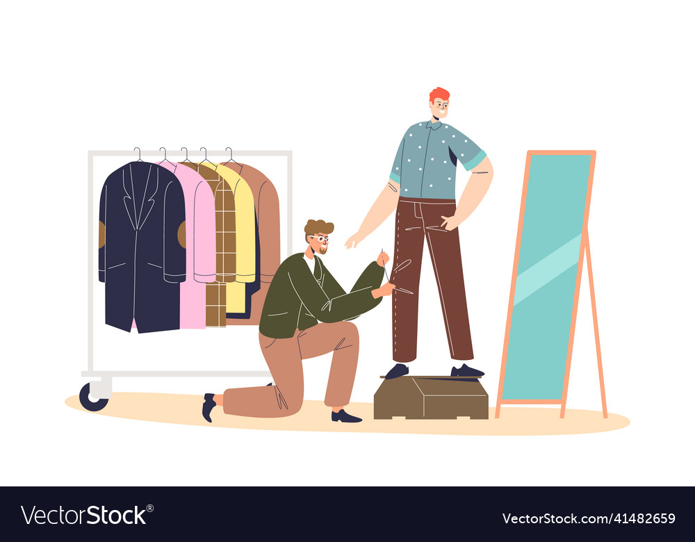 Male dressmaker clothes designer sewing garment vector image Male dressmaker clothes designer sewing garment