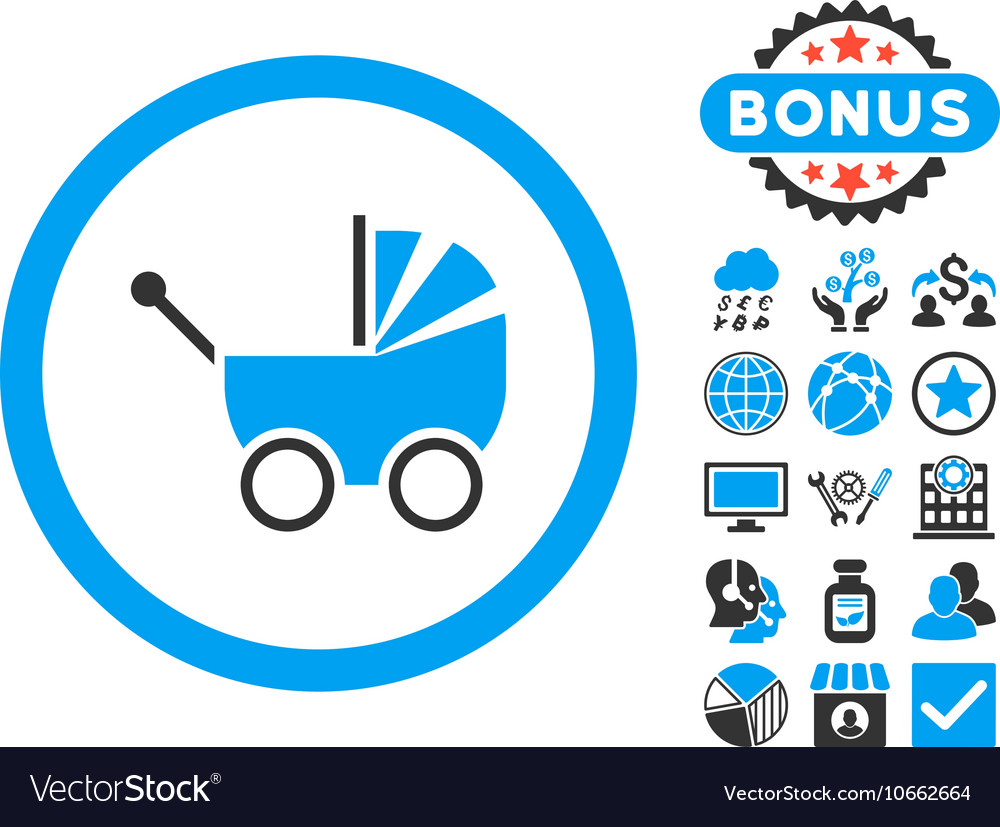 Baby carriage flat icon with bonus