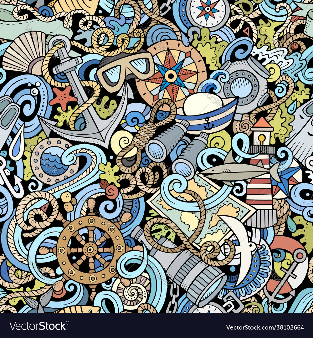 Cartoon doodles nautical seamless pattern Vector Image