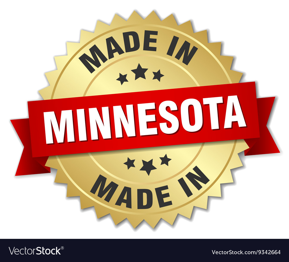 Made in minnesota gold badge with red ribbon Vector Image