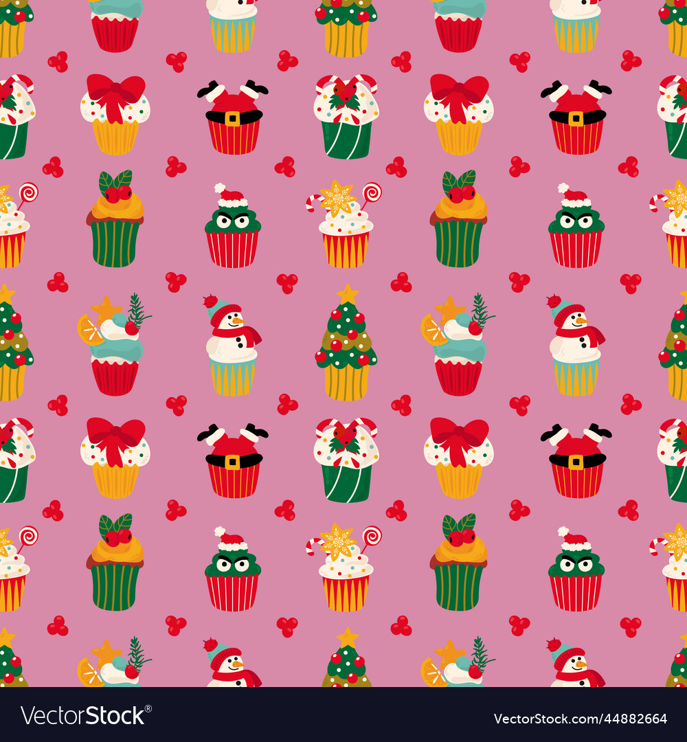 Seamless pattern with christmas cupcakes Vector Image