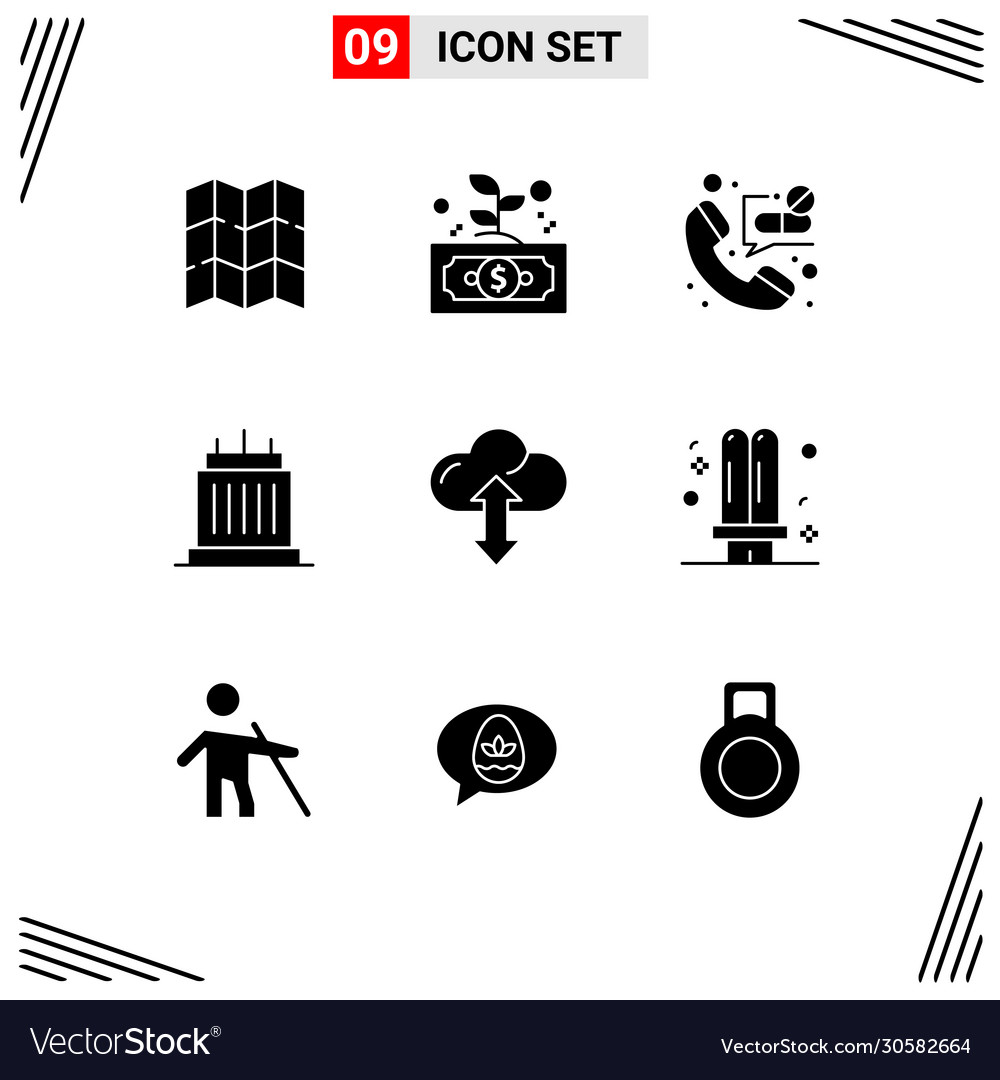 Set 9 commercial solid glyphs pack for cloud