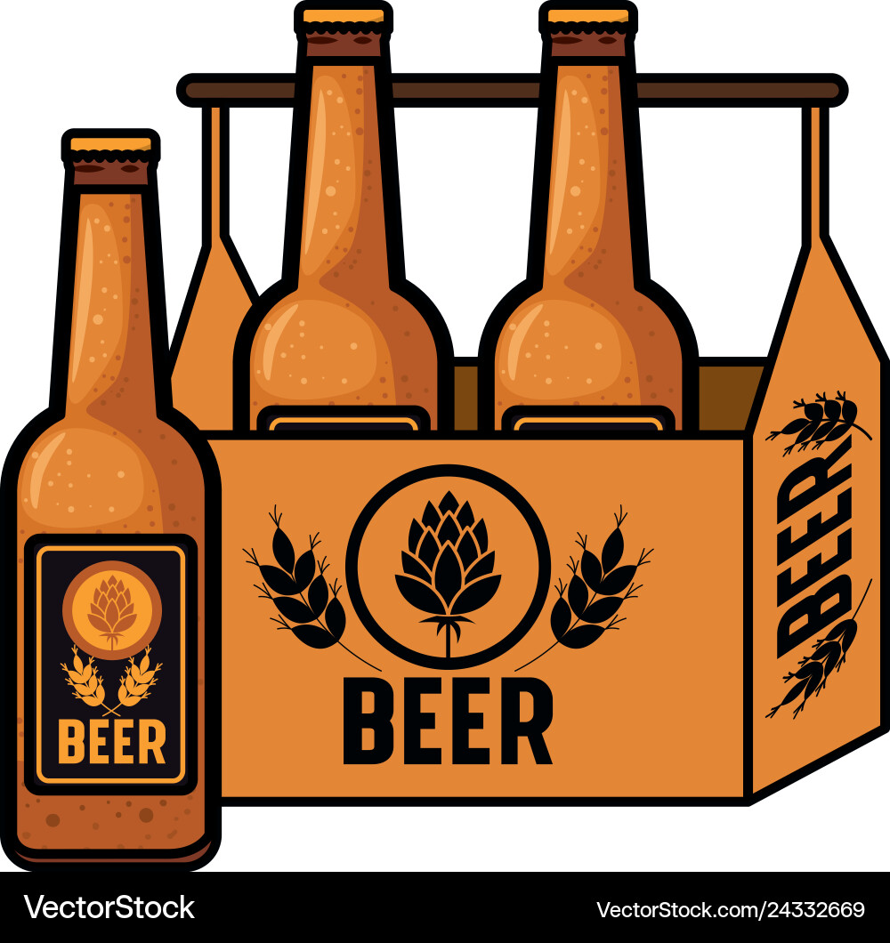 Box with beer bottles isolated icon Royalty Free Vector