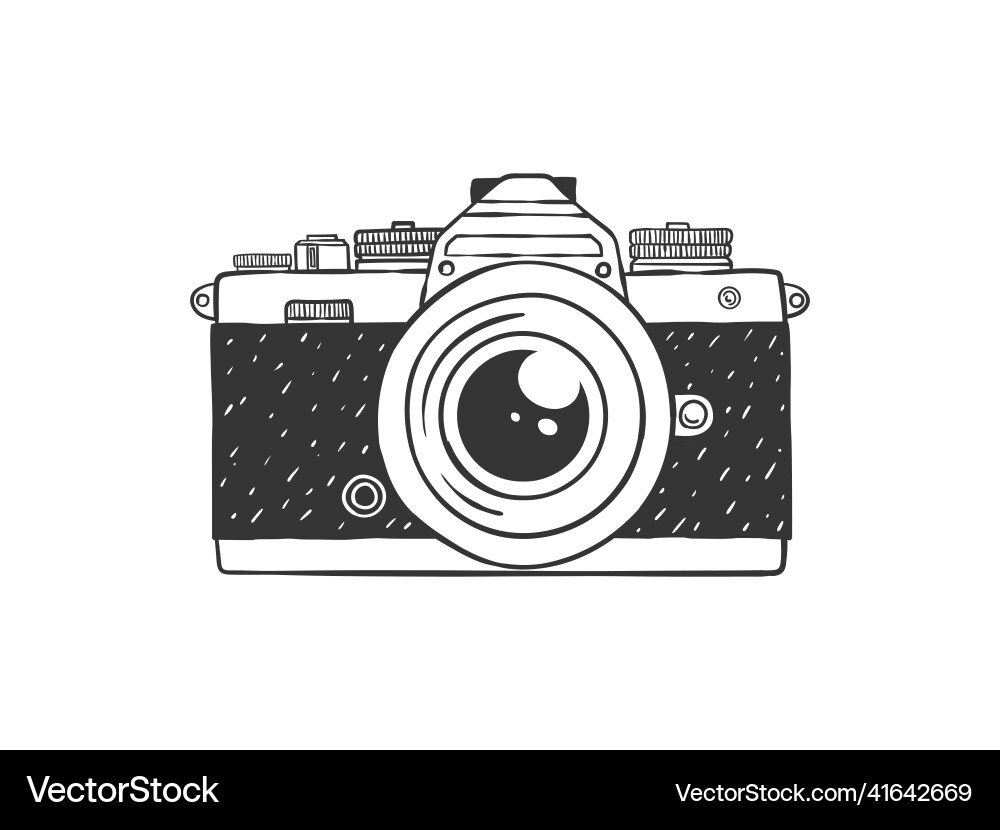 Camera retro hand-drawn in sketch style Royalty Free Vector