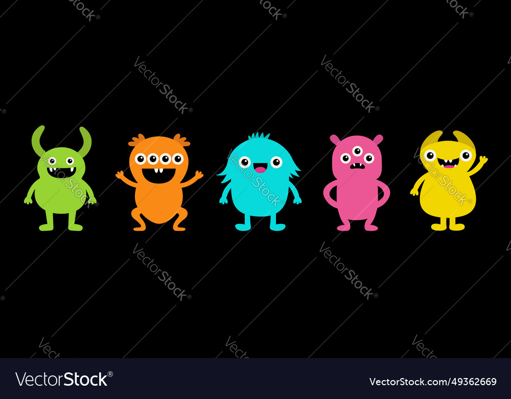 Happy halloween cute monster set line colorful Vector Image