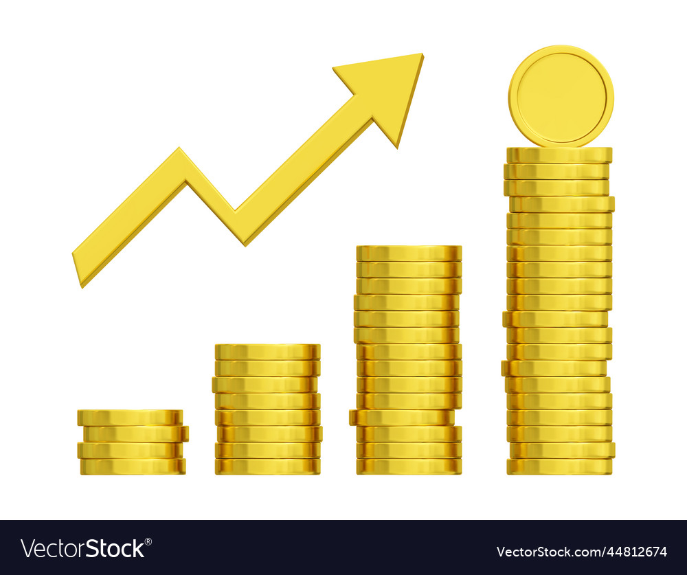 Stacks of money with growth arrow up 3d render