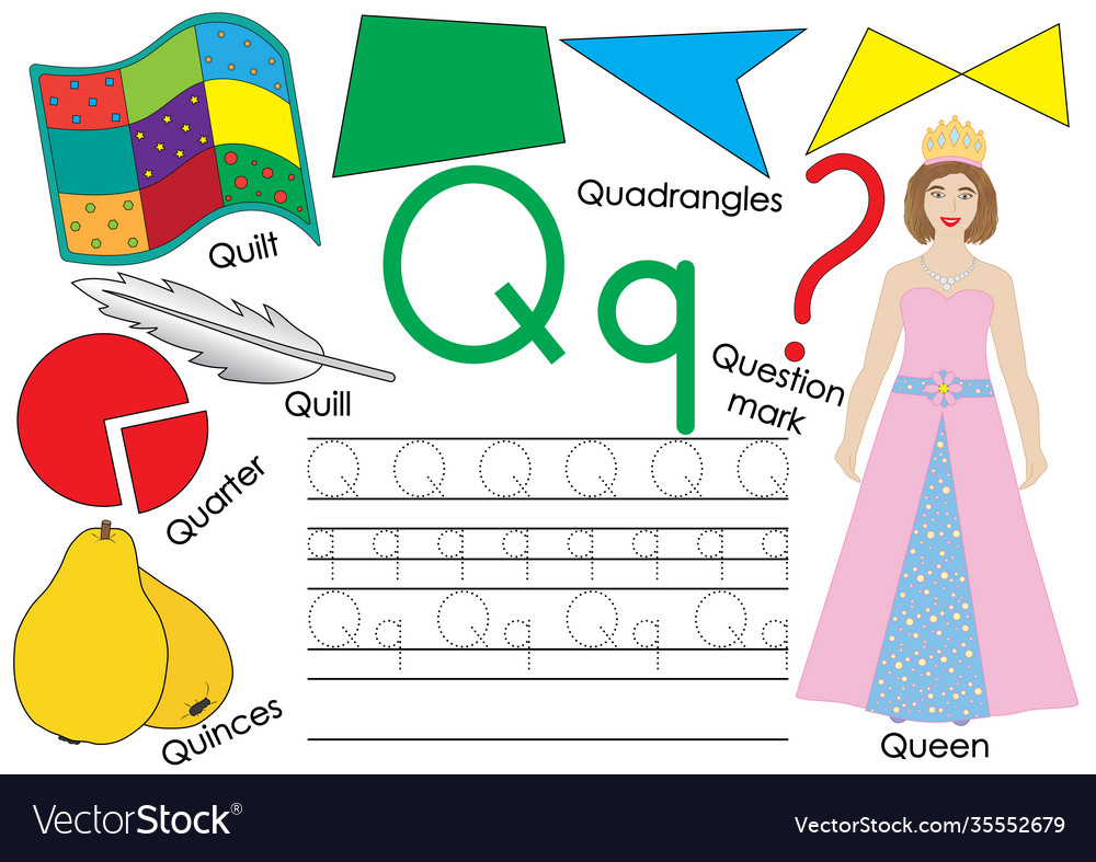 Letter Q Learning English Alphabet Writing Vector Image