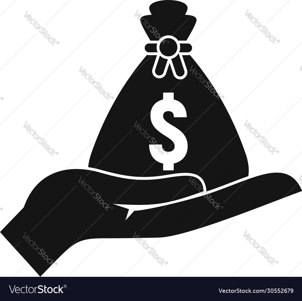 Money bag in hand icon simple style Royalty Free Vector