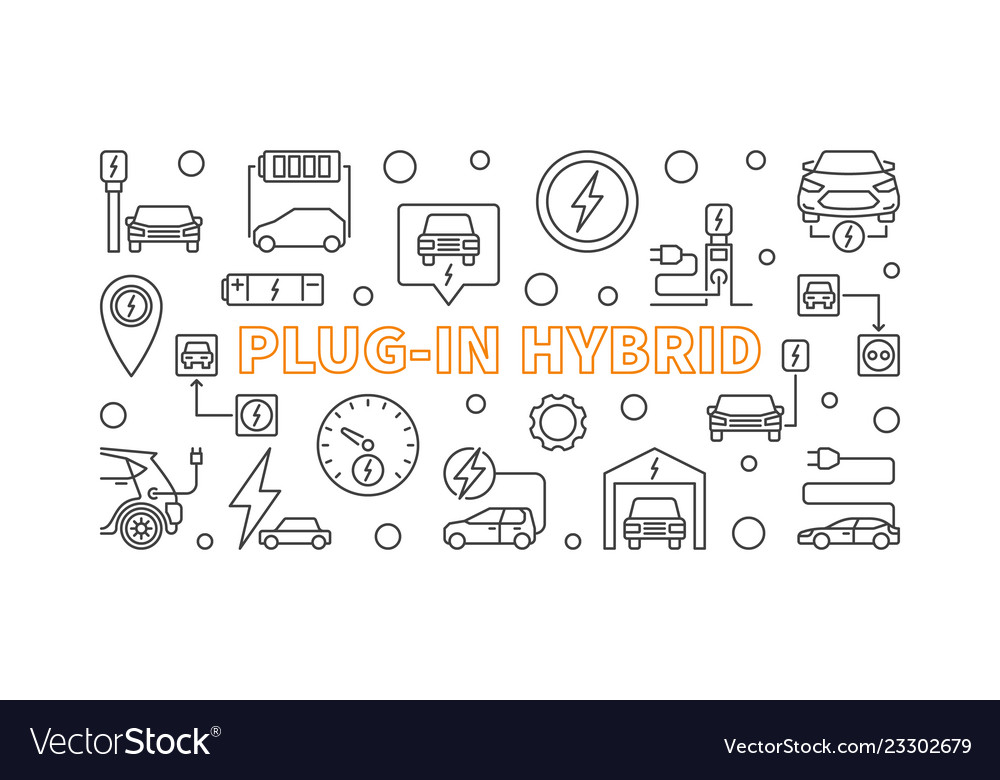 Plug-in hybrid minimal banner in outline