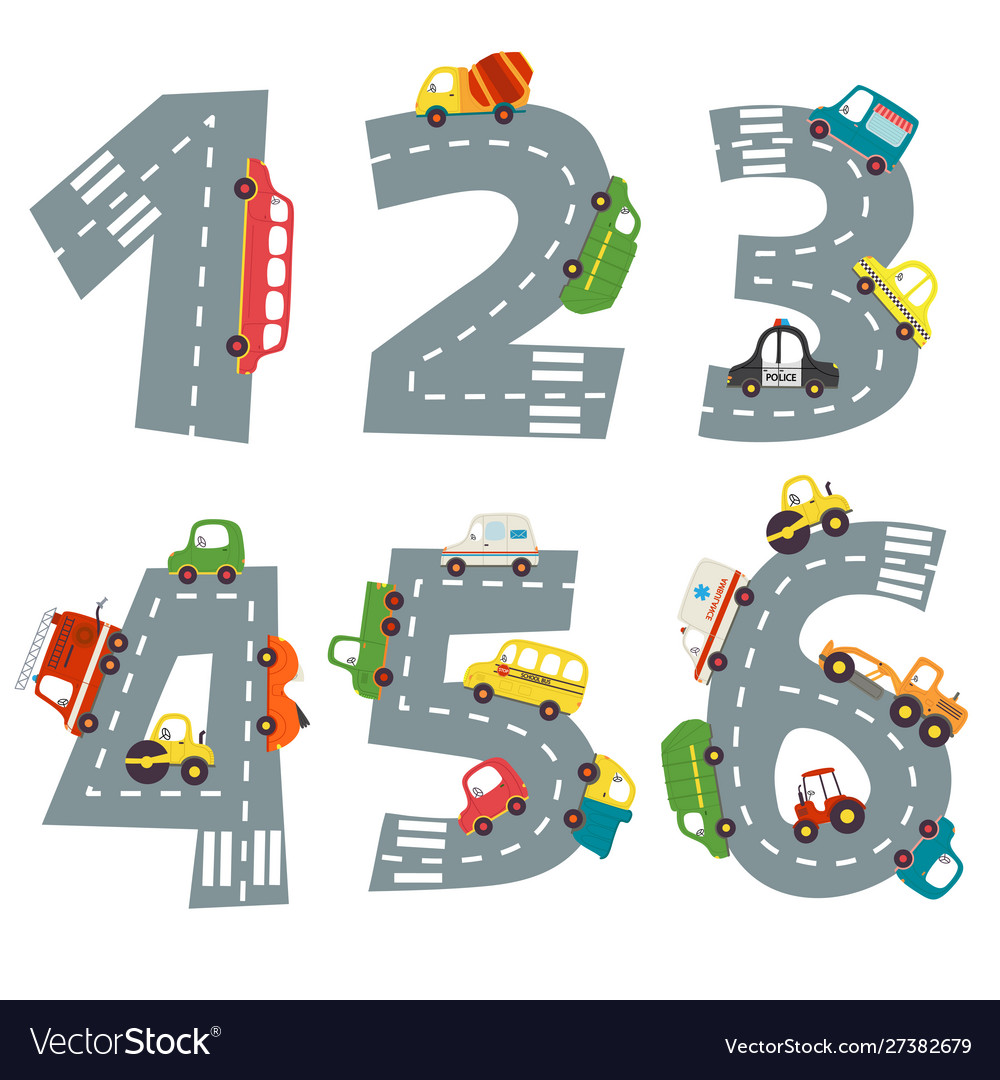 Set numbers with number cars from 1 to 6 Vector Image