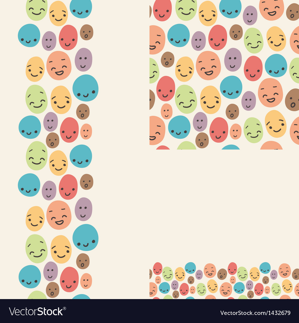 Smiley faces set of seamless patterns and borders