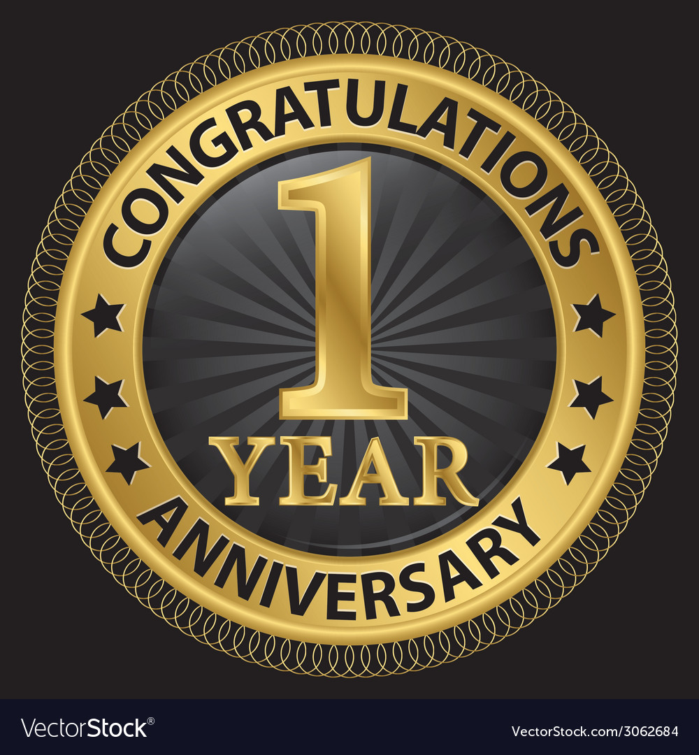 1 year anniversary congratulations gold label with