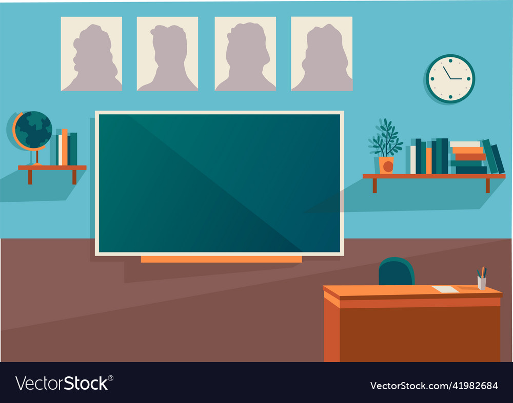 Empty school class room with board desk shelf Vector Image