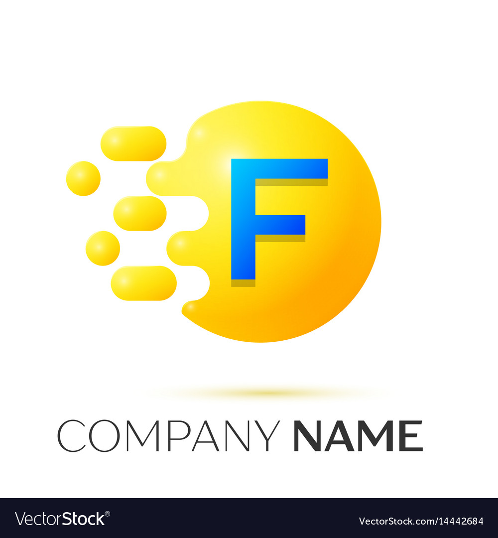 F letter splash yellow dots and circle bubble Vector Image